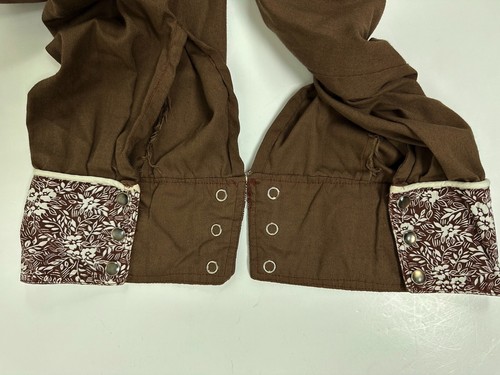 Camicia western vintage anni 70 fatta a mano uomo M marrone bordo floreale cane orecchio collare DIFETTO - Foto 13 di 20
