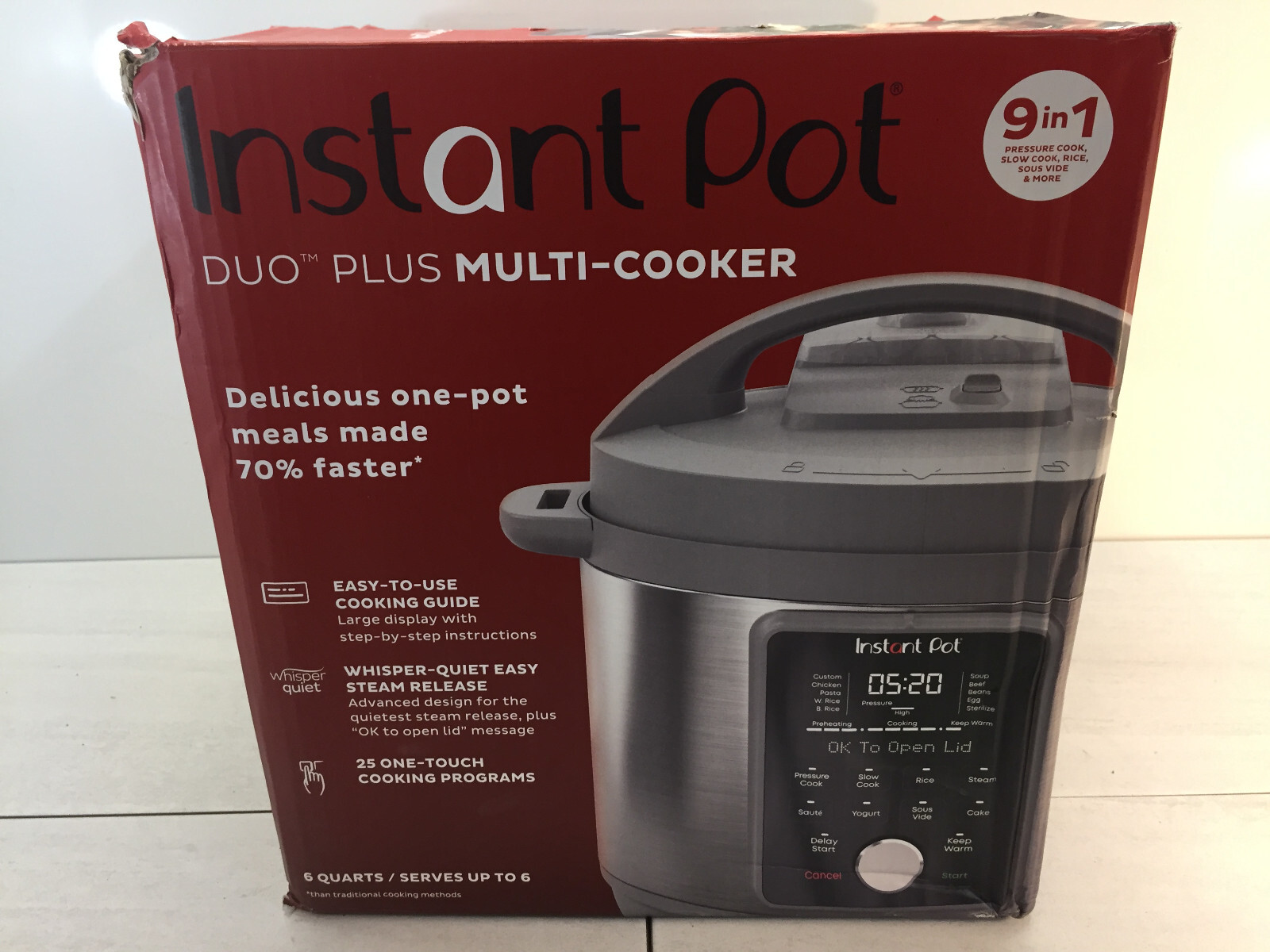 Instant Pot 6-Qt Duo Plus 9in1 Whisper-Quiet Steam Pressure Cooker 112-0169-01
