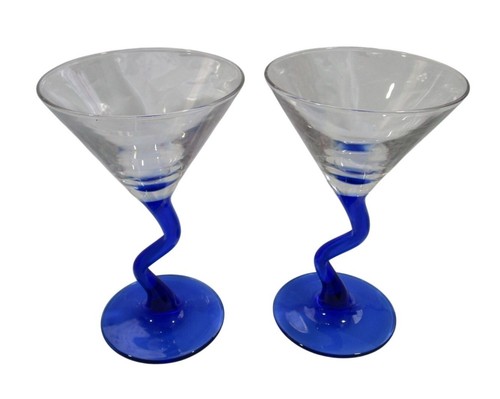 Vintage Libbey Cobalt Blue Z Stem Mini Martini Cocktail Glasses GUC A Pair - Picture 3 of 10