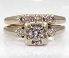 Vintage Art Deco Style  Lab Created Diamond Bridal Ring Set 14k Yellow Gold FN
