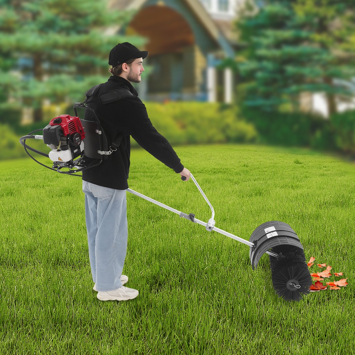 Bright after rain　2点セット 2 Stroke 52cc Gas Power Broom Artificial Turf Grass Clean Backpack