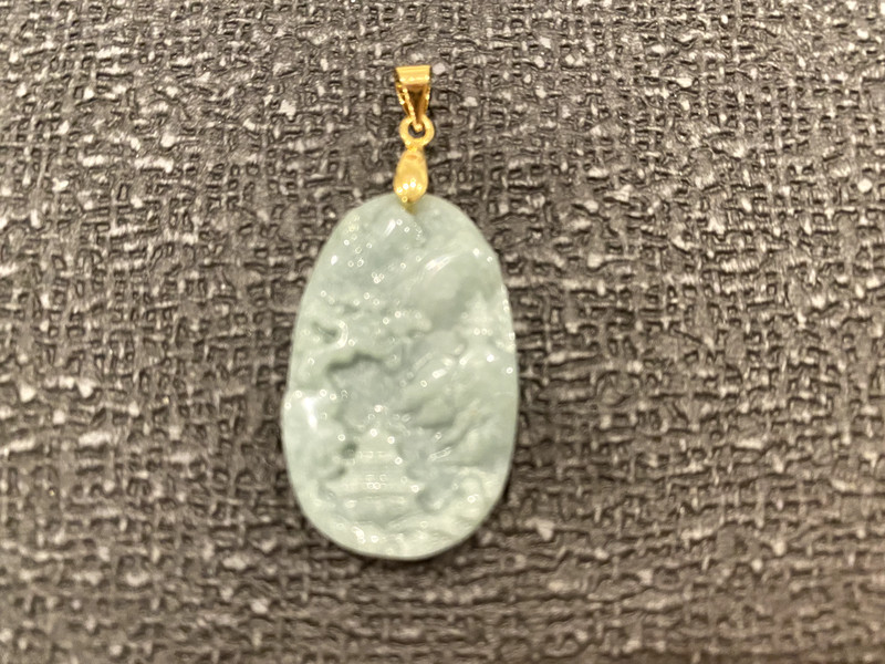 NEW*RARE*GORGEOUS NATURAL GRADE A CARVED SCENERY JADEITE PENDANT稀有天然翡翠吊坠GOLDS925