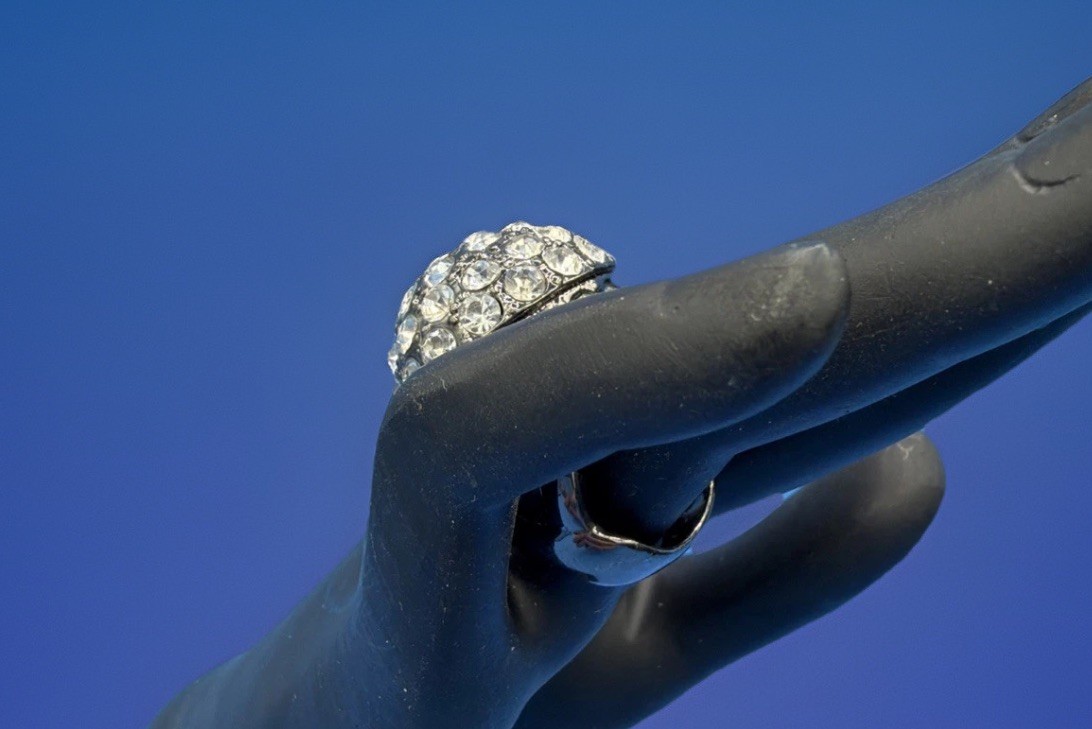 Gunmetal-Finished Statement Ring with Crystal Fir… - image 2