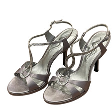 Nina Silver Rhinestone Heels Womens Size 9 EU 39 Strappy Wedding Prom Sandals