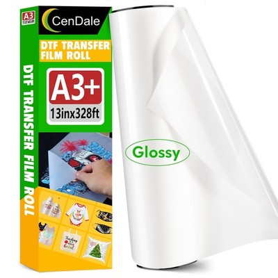 CenDale DTF Film Roll 13 inch x 328ft Glossy - A3+ DTF Transfer Film Roll, Ho...