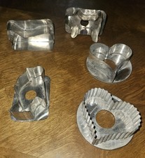 5 Antique Primitive Soldered Tin Cookie/Biscuit Cutters. Dog Boot Bird 2 Hearts