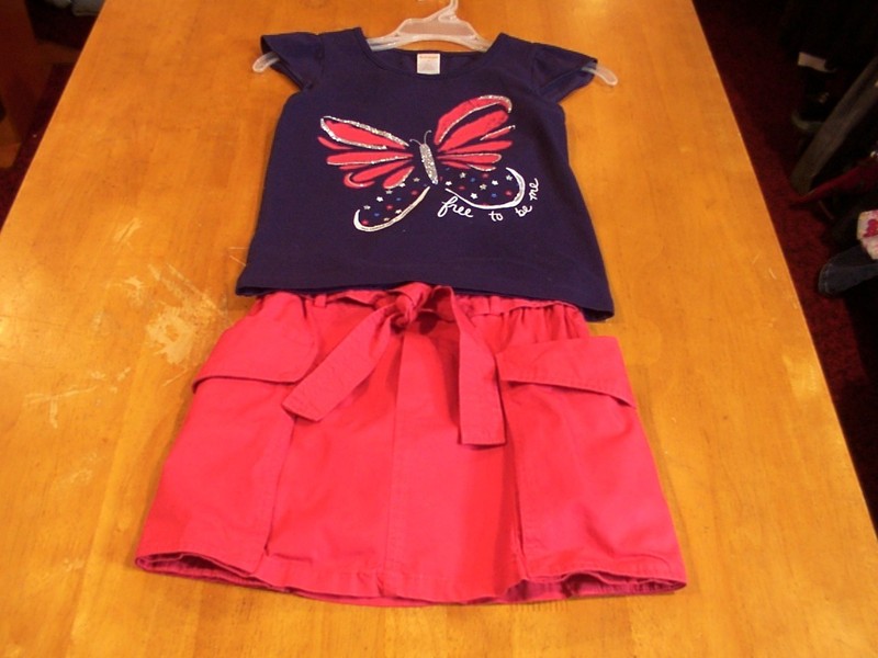 Zara Red Skirt Cargo Pockets Tie Waist/Gymboree July 4th Free to Be Me Top-Sz 8