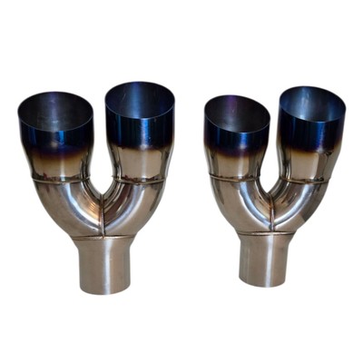 Pair Offset 2.25'' In Quad 3'' Out Dual Wall Exhaust Tip Stainless Steel Staggered
