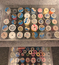 85 Spools of sewing thread in 2 storage boxes Coats Dual Duty, Heritage, Talon