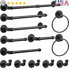 13 Piece Towel Bar Hardware Set Industrial Pipe Bath Accessories Kit Wall Mount