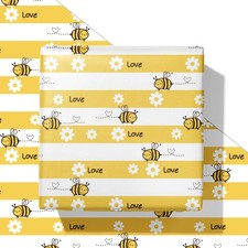 Yellow Spring Wrapping Paper for Kids Adults - Honey Bee Gift Wrap with Cute ...