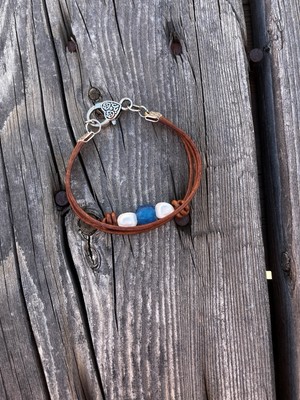 Sale! Handcrafted Pearls Blue Seaglass Triple Leather Bracelet Free Shipping!
