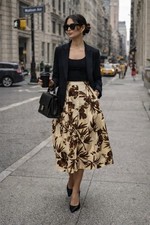 Talbot Silk Blend Pleated Midi Skirt Botanical Brown Floral Quiet Luxury Size 6
