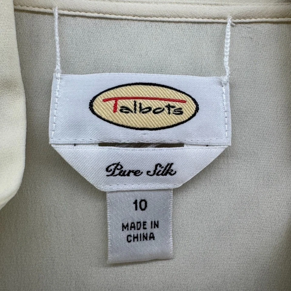 De Colección Talbots Top Mujer 10 Marfil Seda Plisado Botón Frontal Globo Mangas Largas Foto 2 de 4