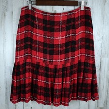 Vintage Plaid Pleated Skirt Black Red Fits 10/31 Alt Grunge Punk Academia Preppy