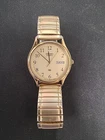 Seiko Quartz SQ 5Y23-7079 Gold Tone Day Date Textured Dial 35mm Vintage
