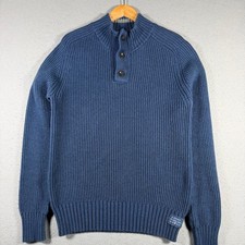 American Eagle Outfitters Men Blue Ribbed Mock Neck Button Up Sweater Large