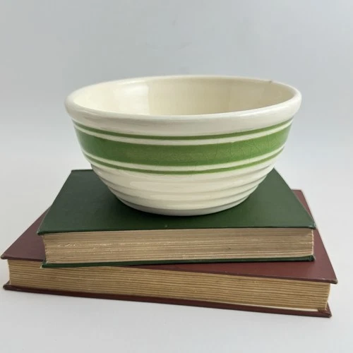 Vintage Hull Pottery Beehive Mixing Bowl Green Stripe Yellow Ware 6” USA