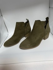 American Eagle Ankle Boots 6.5 Olive Green Cutout Faux Suede Stacked Heel Bootie
