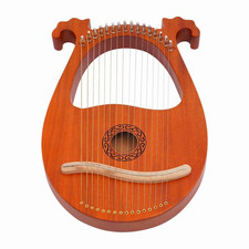 Wooden Brown Lyre Harp String Instrument w/ Plectrum  Tuning Wrench