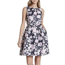 NWT TAHARI ASL SLEEVELESS BOW FRONT BLUE PINK FLORAL PRINT DRESS