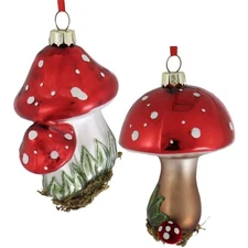 Kurt Adler Glass Ornaments for Christmas Tree, Mushrooms (Pack of 2)