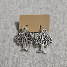 Boutique Versatile Small Silver-Tone Mixed Metal "Tree of Life" Dangle Earrings