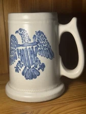 Ceramic Stoneware Yorktowne Pfaltzgraff Tankard Stein White Blue Eagle 12 oz VTG