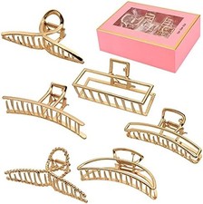 6 Pack Gold Metal Hair Clips - 4 Inch Large Jaw Clips for Women, Strong Hold Hai