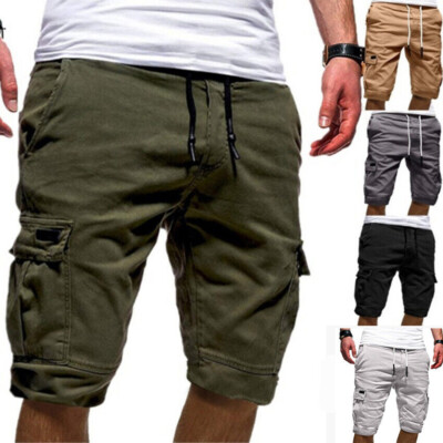 Men Casual Chino Cargo Half Pants 6-Pocket Summer Beach Flat