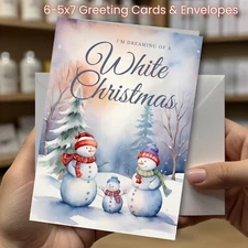 Christmas Greeting Cards w/ Envelope - Set of 6 -5x7 Cards & Envelopes #021