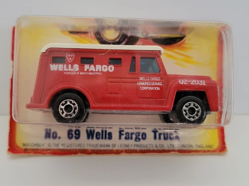 Matchbox Lesney MB69 Wells Fargo Armored Truck New In Cut Card 1980 England 1:89