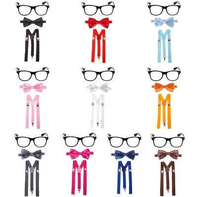 Geek Nerd Bowtie Fancy Dress Costume: Glasses, Bow Tie Braces Choose  Colour UK
