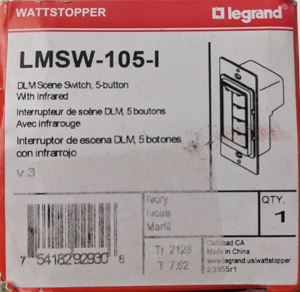 Interruptor de escena Wattstopper LMSW-105-I DLM 5 botones con infrarrojo marfil Legrand NUEVO Foto 3 de 4
