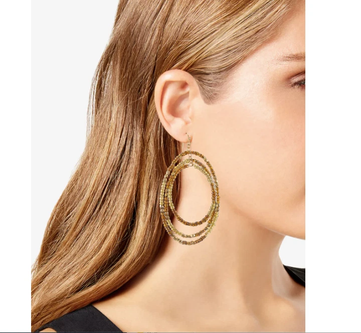 STYLE & CO PENDIENTES ARO CUENTAS CRISTAL MULTICAPA MARRÓN DORADO 2 2/5" NUEVOS CON ETIQUETAS Foto 4 de 4