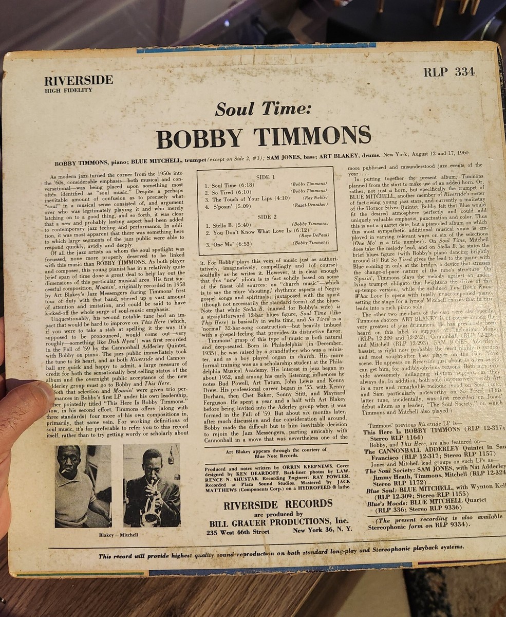 BOBBY TIMMONS Soul Time LP Riverside 1960 STEREO RS9344 Art