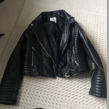 Ladies Black Faux Leather Jacket Size 8 Punk Y2k Garage