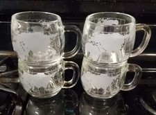 Vintage Set of 4 Nestle World Map Globe Etched Glasses coffe Mugs/Cups - Mint
