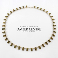 Italian Style Silver Necklace W/ Rectangular Green Amber N118 Rrp£240 Italian Style Silver Necklace W/ Rectangular Green Amber N118 Rrp£240