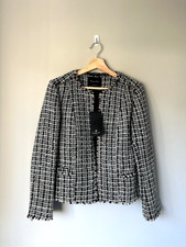 Bnwt Massimo Dutti Blue Textured Cropped Tweed Blazer Jacket Uk8 Eu36 Us4 New