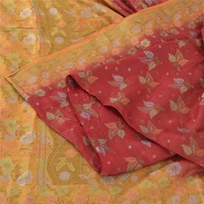 Sanskriti Vintage Dark Red/Yellow Sarees Pure Silk Woven Premium Sari 5Yd Fabric