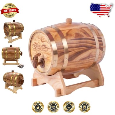 Stylish Oak Barrel Dispenser - 10L Capacity for Whiskey & Wine Enjoyment