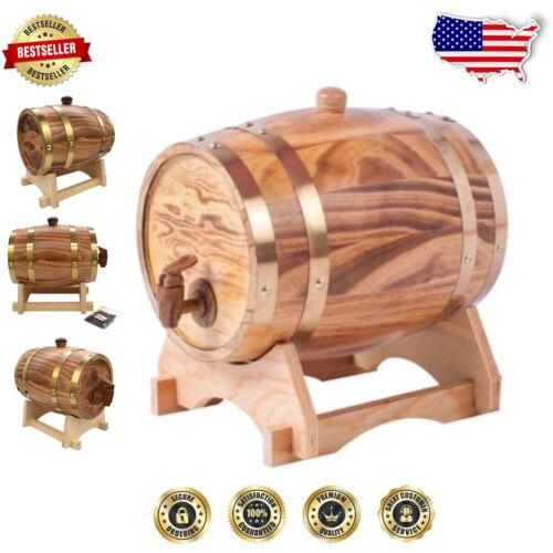 Stylish Oak Barrel Dispenser - 10L Capacity for Whiskey & Wine Enjoyment