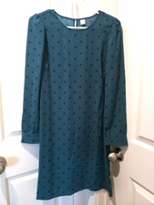 New OLD NAVY Green Black Polka Dot Dress Long Sleeve Size M