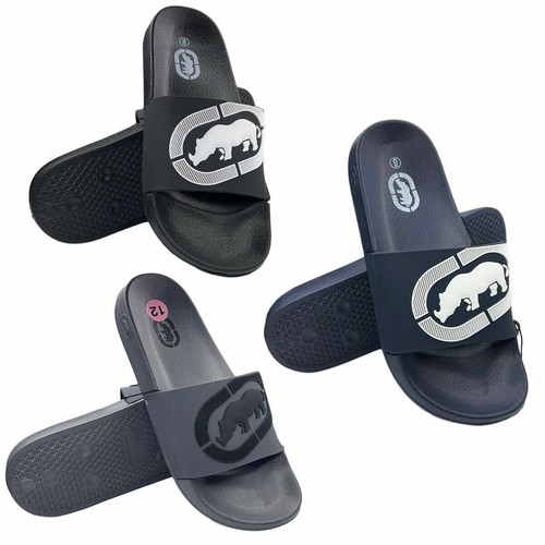 NWT ECKO UNLTD. AUTHENTIC MEN'S 3D LOGO NAVY BLUE BLACK SLIP ON SLIDES  SANDALS | eBay