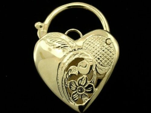K010->LARGE Genuine 9ct / 9K SOLID Gold FILLIGREE Heart PADLOCK Clasp Floral - Picture 1 of 4
