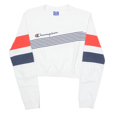 CHAMPION Cropped Womens Sweatshirt White Crew Neck M