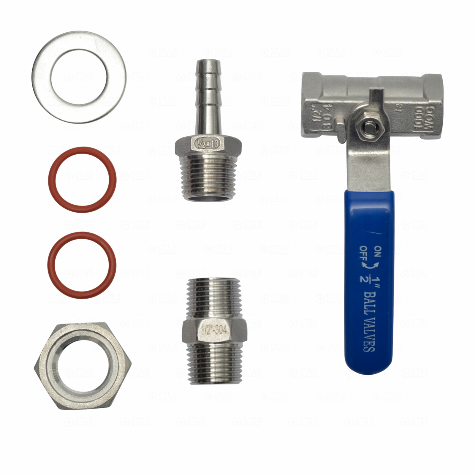 1/2" Stainless Steel Weldless Ball Valve Assembly Kit for Brew Kettle