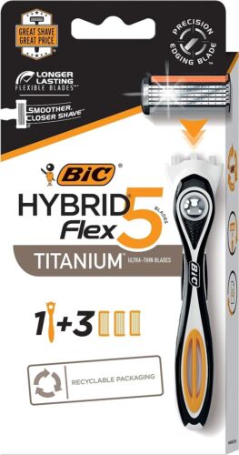 BIC Flex 5 Hybrid Men'S 5-Blade Disposable Razor Shaving Kit, 1 Handle and 3 Car - Picture 1 of 7