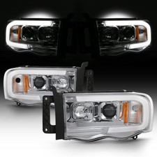 For 2002-2005 Dodge Ram Chrome Led Tube Projector Headlights Pair Set For 2002-2005 Dodge Ram Chrome Led Tube Projector Headlights Pair Set